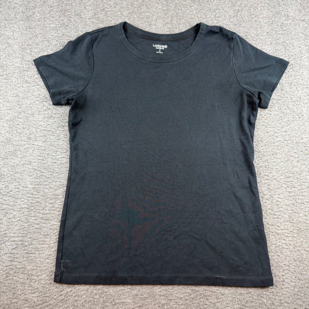 Lands End T-Shirt Women's Small Black Shaped Fit Short Sleeve 100% Cotton Tee